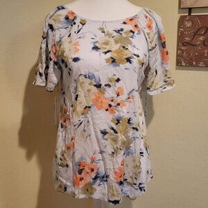 Papermoon Stitch Fix Floral Short Sleeve Blouse Keyhole White Women NWT SMALL
